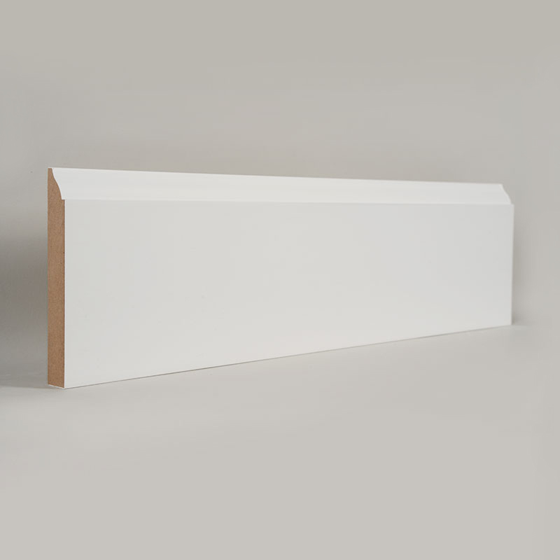 MDF szegélyléc (töltőanyaggal alapozott és gyöngyházfehér) 3/5' x 4 1/4'