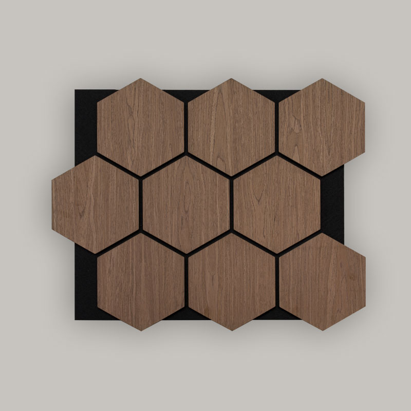 Rács fal/akusztikus falpanel hatszögletű (mérnöki fa furnér borítással) - faszemcsés felület 693 mm x 567 mm